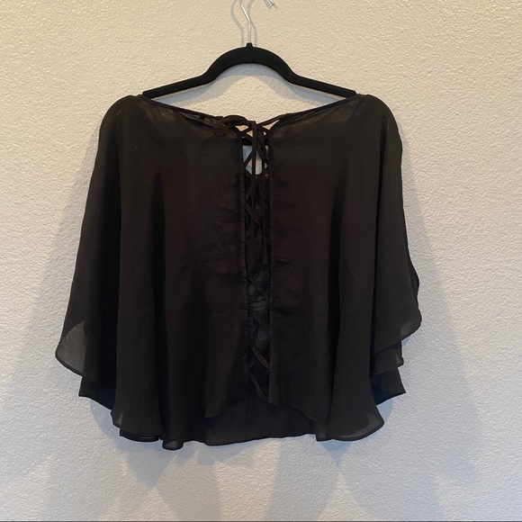 Bebe lace-up back sheer beaded flowy top - Picture 2 of 4